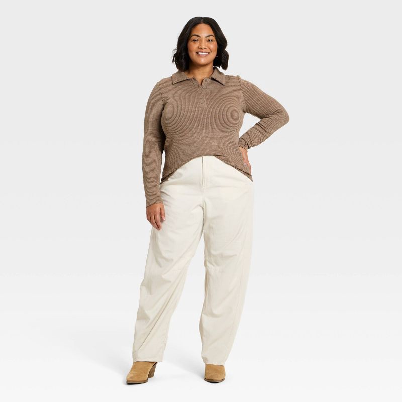 slide 3 of 3, Women's Long Sleeve Polo Shirt - Universal Thread™ Brown XXL, 1 ct