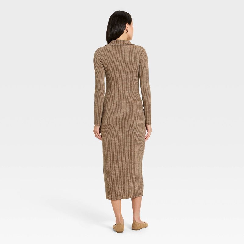 slide 2 of 3, Women's Long Sleeve Polo Maxi Bodycon Dress - Universal Thread™ Brown XS, 1 ct