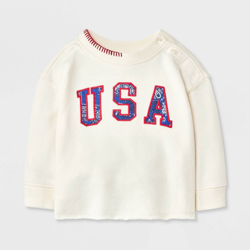 slide 1 of 3, Baby 4th of July Crewneck Sweatshirt - Cat & Jack™ Cream Newborn, 1 ct