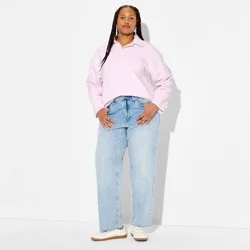Women's Collared Rugby Pullover Sweatshirt - Wild Fable™ Light Pink Striped XXL