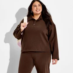 Women's Collared Rugby Pullover Sweatshirt - Wild Fable™ Brown XXL