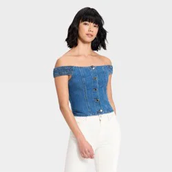 Women's Off the Shoulder Denim Top - Universal Thread™ Dark Wash M
