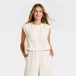 Women's Modern Gauze Side-Tie Top - A New Day™ Cream M