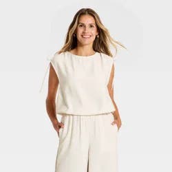 Women's Modern Gauze Side-Tie Top - A New Day™ Cream M
