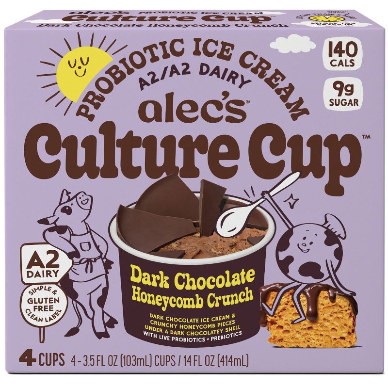 slide 1 of 6, Alec's Ice Cream Culture Cup Dark Chocolate Honeycomb Crunch - 14 fl oz/4ct: Gluten-Free, Prebiotic/Probiotic, 14 fl oz; 4 ct
