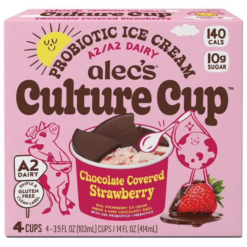 slide 1 of 6, Alec's Ice Cream Culture Cup Chocolate Covered Strawberry Ice Cream - 14 fl oz/4ct, 14 fl oz; 4 ct