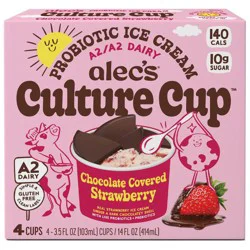 Alec's Ice Cream Culture Cup Chocolate Covered Strawberry Ice Cream - 14 fl oz/4ct