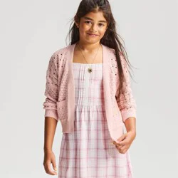 Girls' Pointelle Open Cardigan - Cat & Jack™ Pink L
