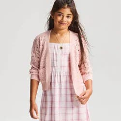 Girls' Pointelle Open Cardigan - Cat & Jack™ Pink L