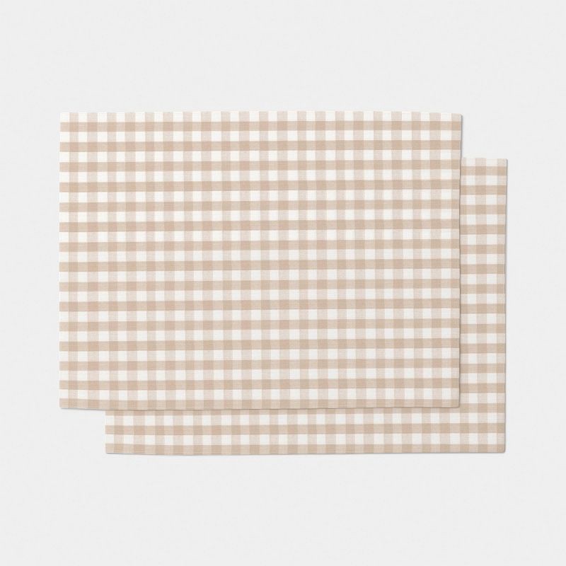 slide 1 of 4, 2pk Cotton Gingham Tan Print Placemat Tan - Threshold™, 2 ct