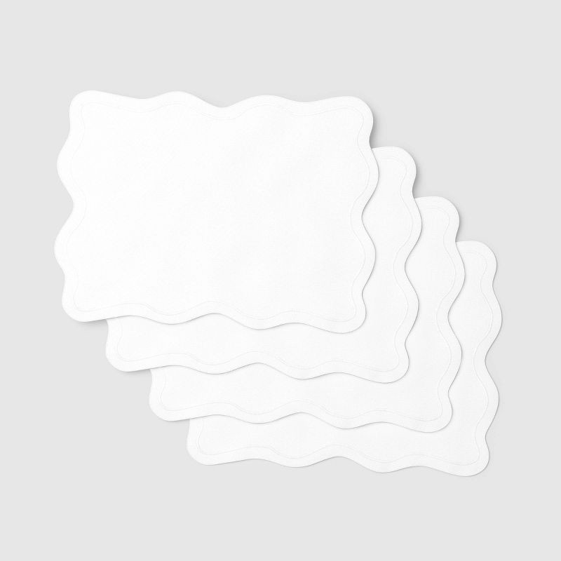 slide 1 of 5, 4pk Cotton Scallop Edge Placemat White - Threshold™, 4 ct