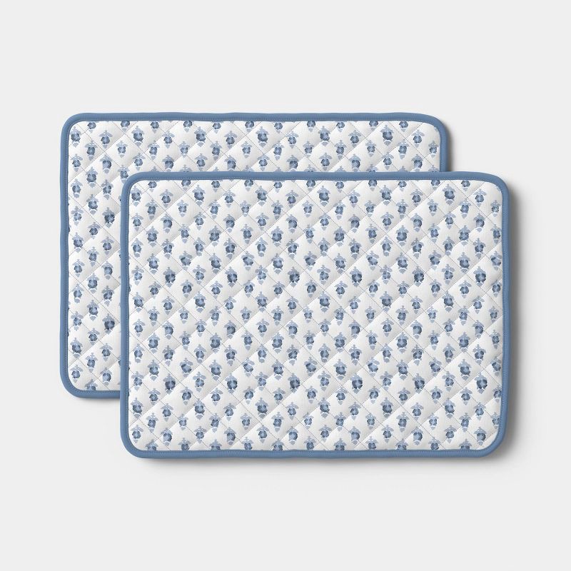 slide 1 of 5, 2pk Quilted Reversible Mini Floral Block Print Placemat Blue - Threshold™, 2 ct