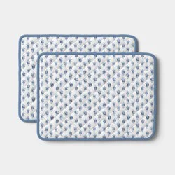 2pk Quilted Reversible Mini Floral Block Print Placemat Blue - Threshold™