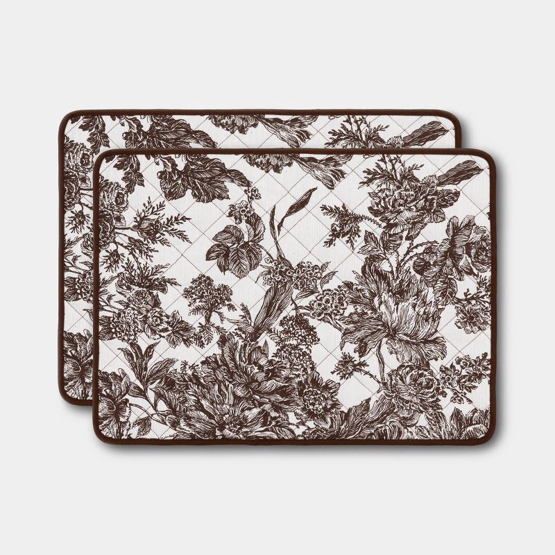 slide 1 of 5, 2pk Quilted Reversible Floral Toile Placemat Garnet Red - Threshold™, 2 ct