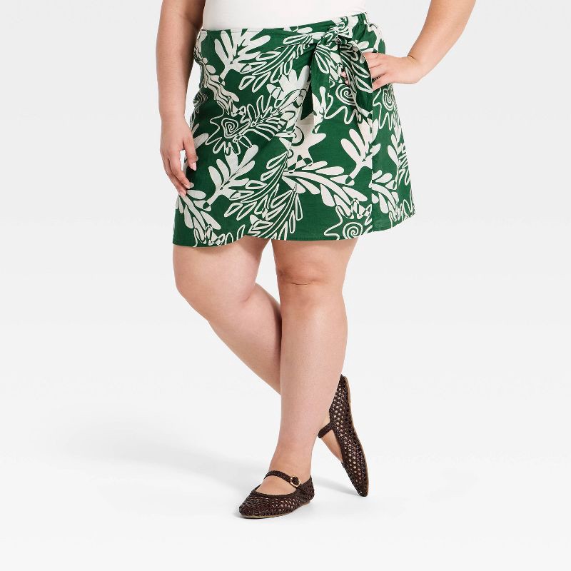 slide 1 of 3, Women's Printed Midi Wrap Skirt - Universal Thread™ Green Tropical XXL, 1 ct