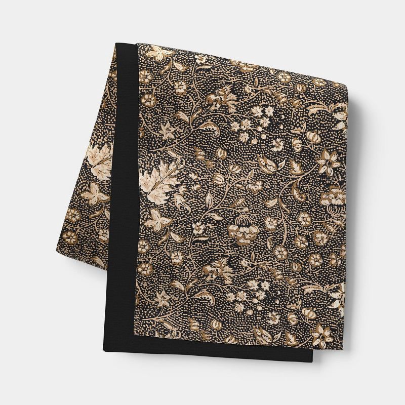 slide 1 of 3, 14x72" Cotton Reversible Vintage Floral Table Runner Black - Threshold™, 14 in x 72 in