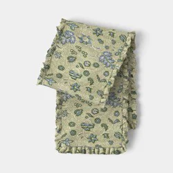 14x72" Cotton Ruffle Vintage Floral Table Runner Green - Threshold™
