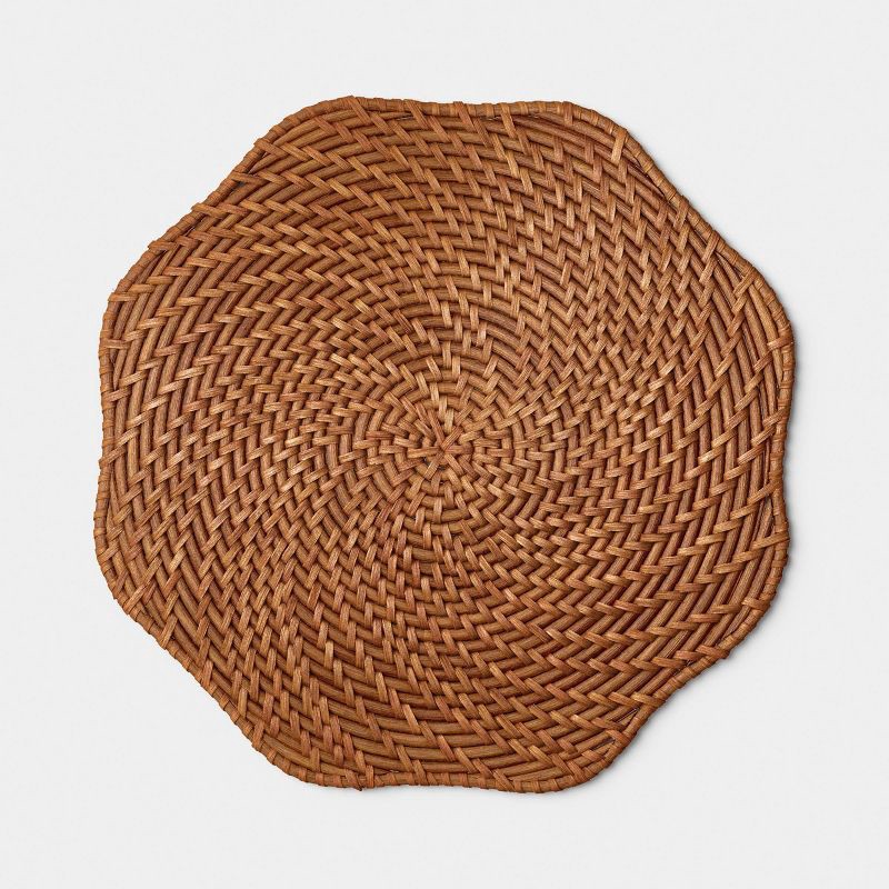 slide 1 of 4, Scallop Edge Rattan Charger Dark Tan Brown - Threshold™, 1 ct