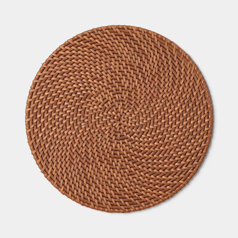 slide 1 of 4, Round Rattan Charger Dark Tan Brown - Threshold™, 1 ct