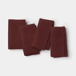 4pk Linen Blend Hemstitch Napkins Burgundy - Threshold™
