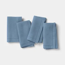 4pk Linen Blend Hemstitch Napkins Blue - Threshold™