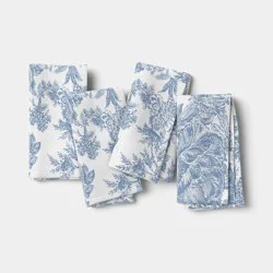 4pk Cotton Floral Toile Napkins Light Blue - Threshold™
