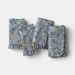 4pk Cotton Ruffle Vintage Floral Napkins Blue - Threshold™