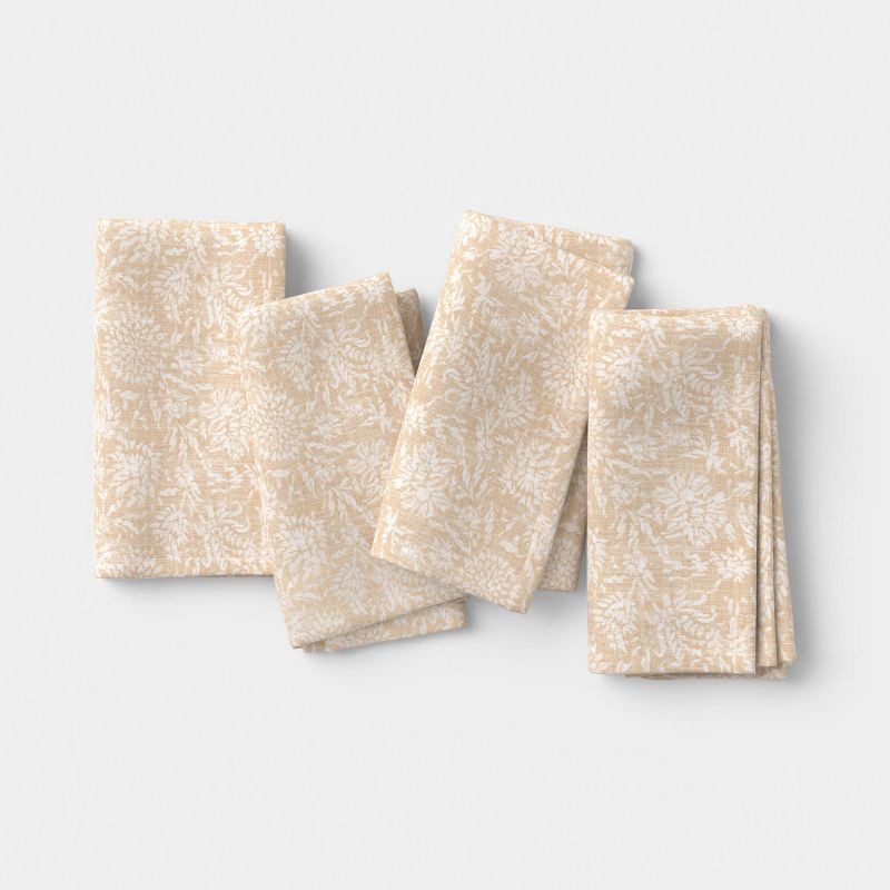 slide 1 of 4, 4pk Printed Cotton Reese Floral Napkins Tan - Threshold™, 4 ct