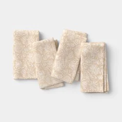 4pk Printed Cotton Reese Floral Napkins Tan - Threshold™