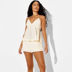 Women's Low-Rise Embroidered Gauze Pull-On Shorts - Wild Fable™ Cream S