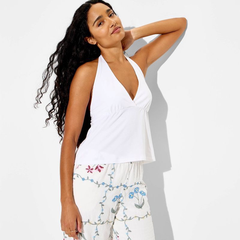 slide 1 of 4, Women's Babydoll Halter Top - Wild Fable™ White S, 1 ct