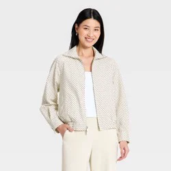 Women's Mock-Neck Full Zip Bomber Jacket - A New Day™ Cream Dot XS