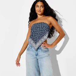 Women's Bandana Tube Top - Wild Fable™ Navy Blue Paisley L