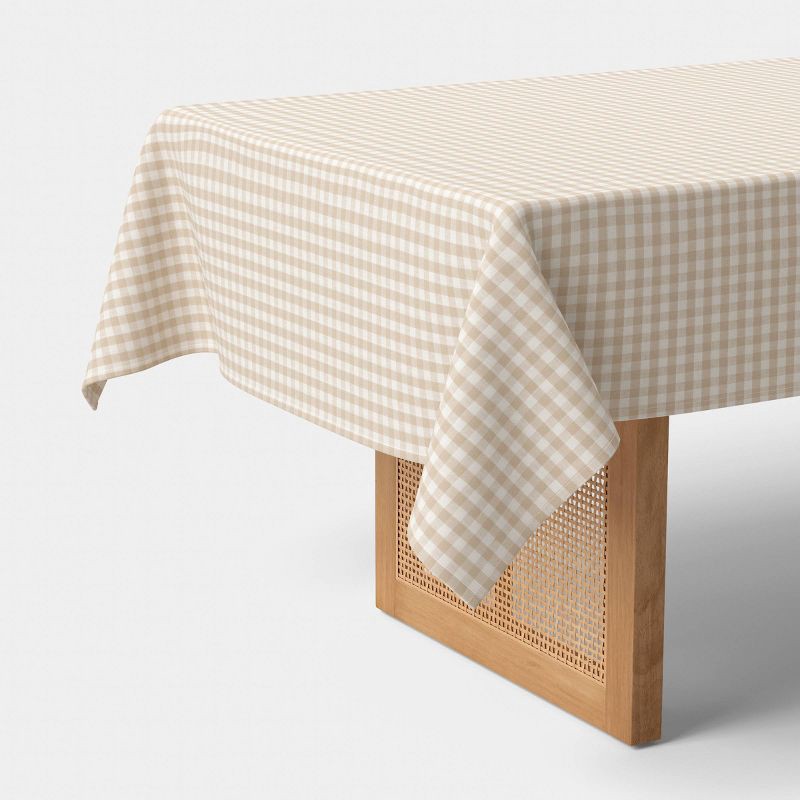 slide 1 of 4, 60x84" Cotton Gingham Tablecloth Tan - Threshold™, 60 in x 84 in