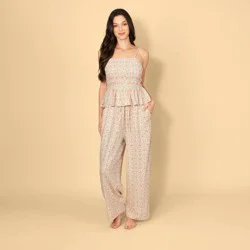Solid & Striped Women's Mid-Rise Drawstring Poplin Pull-On Pants - Cream/Orange Floral M