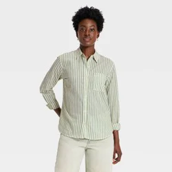 Women's Long Sleeve Relaxed Fit Collared Button-Down Shirt - Universal Thread™ Green Striped S