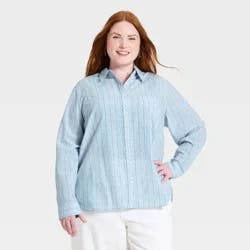 Women's Long Sleeve Relaxed Fit Collared Button-Down Shirt - Universal Thread™ Blue Striped XXL