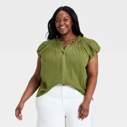 Women's Ruffle Short Sleeve Blouse - Universal Thread™ Green XXL