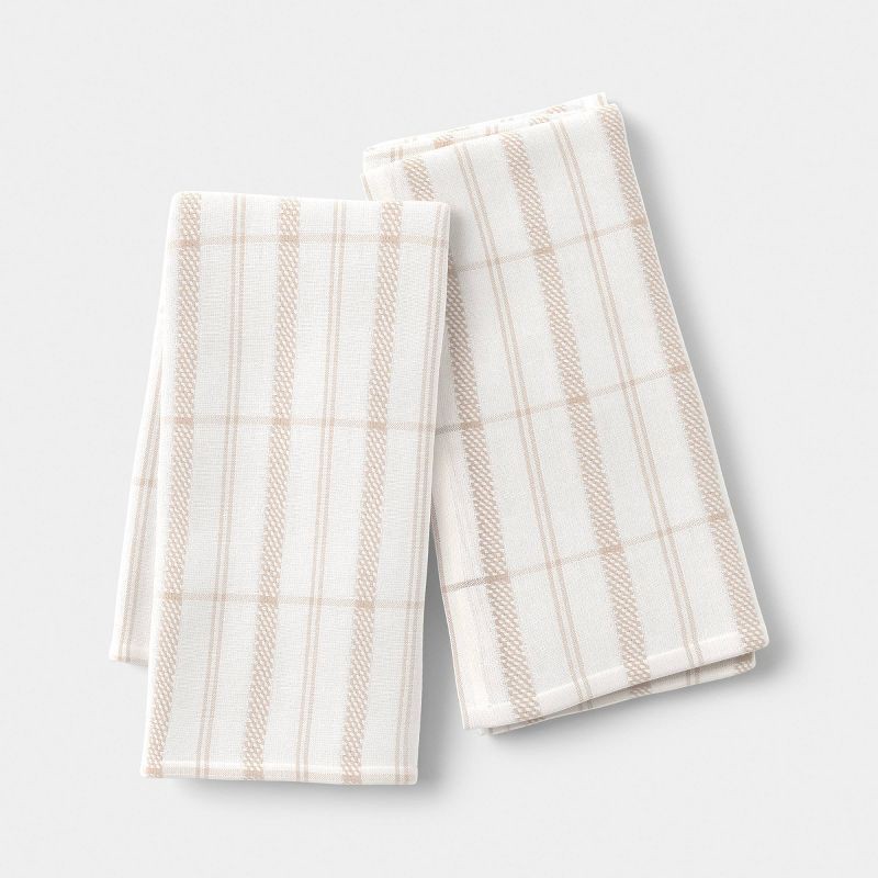 slide 1 of 4, 2pk Cotton Flour Sack Stripes Tan - Threshold, 2 ct
