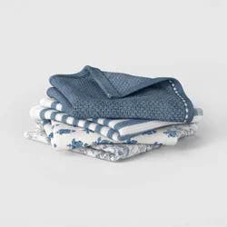 4pk Assorted Patterns Cotton Dishcloths Blue - Threshold