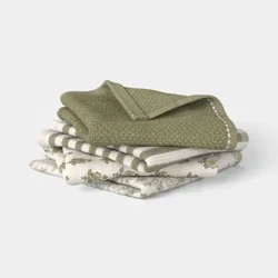 4pk Assorted Patterns Cotton Dishcloths Green - Threshold