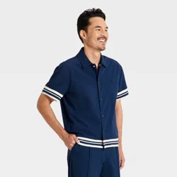Men's Modern Sport Short Sleeve Collared Snap Front Shirt - Goodfellow & Co™ Dark Blue S