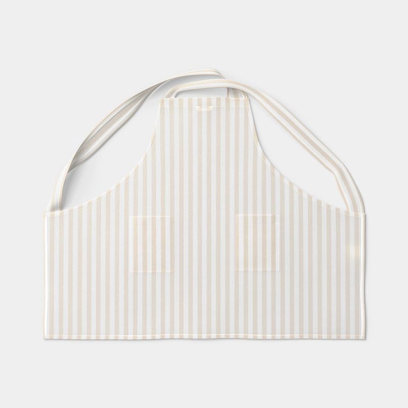 slide 1 of 4, Cotton Neutral Ticking Stripe Smock Adult Apron Tan - Threshold, 1 ct