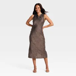 Women's Cowl Neck Slip Midi Dress - A New Day™ Brown Polka Dots M