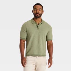 Men's Short Sleeve Soft Knit 3 Button Sweater Polo - Goodfellow & Co™ Olive Green L