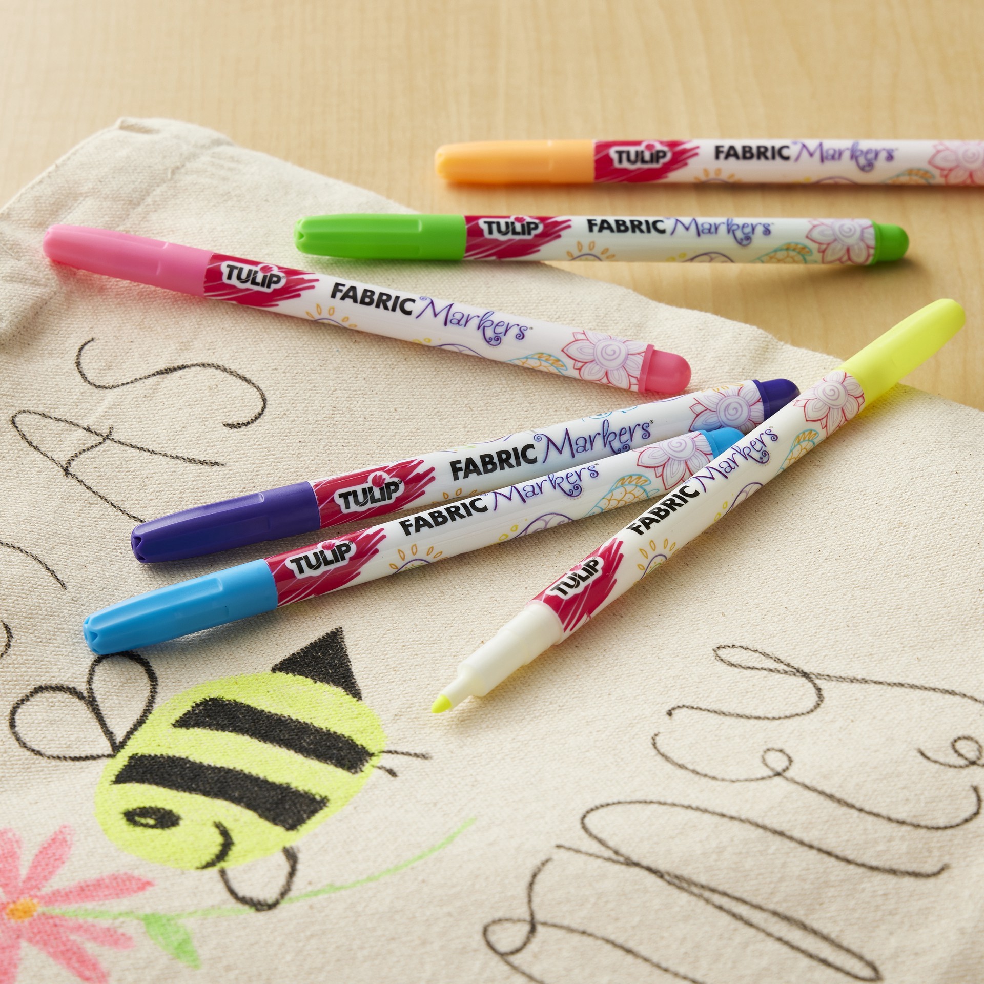 slide 2 of 3, Tulip Fabric Markers Fine Writers, Neon, 6 fine tip markers