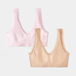 Girls' 2pk Seamless Lace Trim Bralette - art class™ Pink/Beige XL