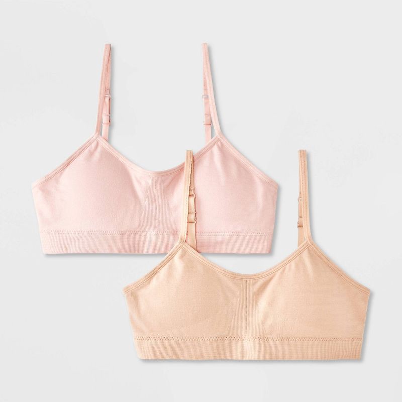 slide 1 of 4, Girls' Seamless Ruched Bra - art class™ Pink/Beige L, 1 ct