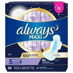 Always Maxi Extra Heavy Overnight Pads with Wings - Size 5 - Unscented