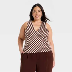 Women's V-Neck Tank Top - A New Day™ Brown/Cream Dot XXL